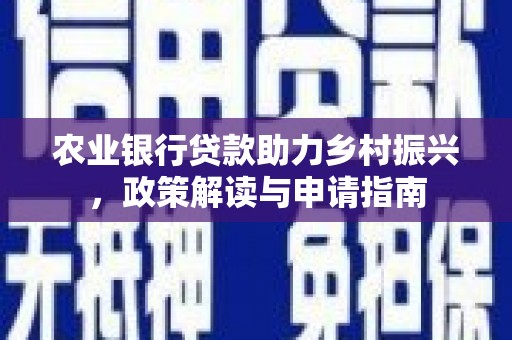 盐池农业银行贷款助力乡村振兴，政策解读与申请指南